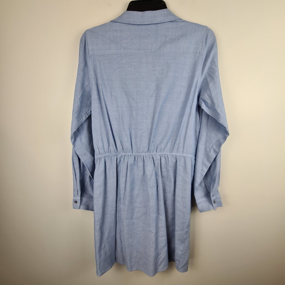 Heartloom Womens Blue Faux Wrap Front Knot Kay Dress Medium Roll Tab Sleeve - Picture 9 of 12